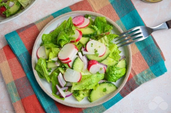 Быстрый салат с редиской и огурцами – фото приготовления рецепта, шаг 3