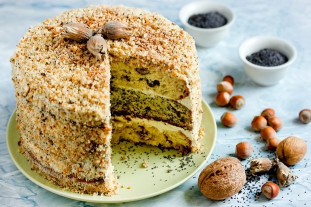 Домашний торт сказка трехслойный с орехами, маком и изюмом рецепт с фото пошагово